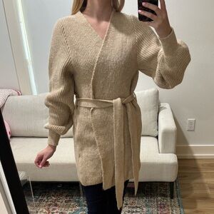 Topshop Cream Knit Belted Cardigan